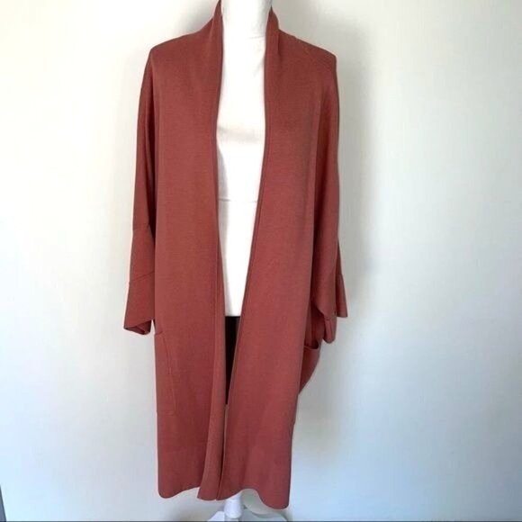 Long Open Cardigan Womens Boxy Style Mid Weight Patch Pockets Buttons - Picture 10 of 11